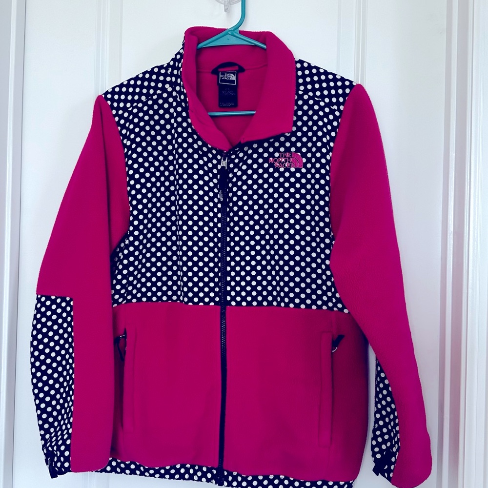 North Face fleece. Original design of pink with black and white polka dots.